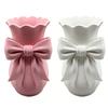 Pink White Bow Vase Plastic Farmhouse Flower Vase Makeup Brush Pen Holder for Table Bathroom Shelf Centerpiece