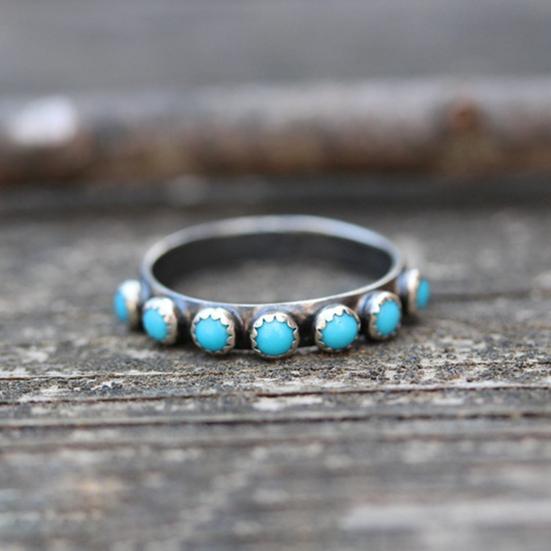 Retro Ethnic Style Turquoise Small Round Beads Ring Women Jewelry Accessories