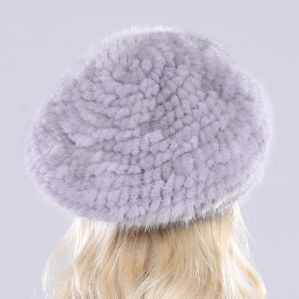 Heißer Verkauf Winter Damen Natürliches Nerzfell Mützen Hut Gestrickt Warm Gestreift Echtes Nerzfell Mützen Damen Gute Elastizität Echter Nerzfell Hut
