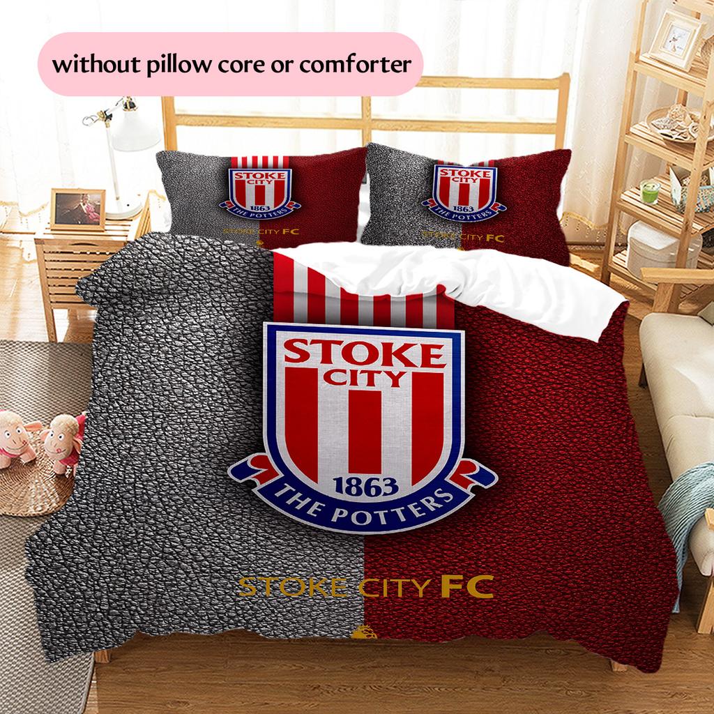 Stoke City FC Muster Bettwäsche Bettdecken-Set Heimdekoration Geschenk (1 Bettbezug + 2 Kissenbezüge (ohne Füllung))