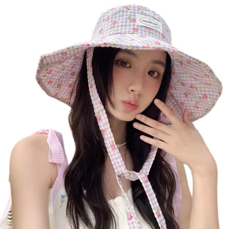 Kleiner frischer Karoprint Fischerhut für Damen Sommer mit breiter Krempe Sonnenschutz Sonnenhut Reise Foto Show Waschbeckenhut