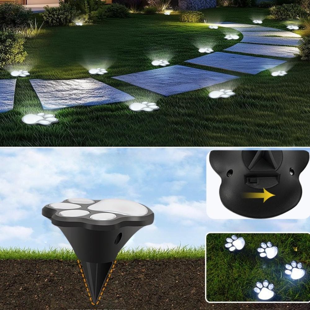 4 Pack Paw Print Solar Lights Solar Lamp in The Shape of Pet's Footprint for Garden Courtyard Terrace Balcony Garden and Lawn
