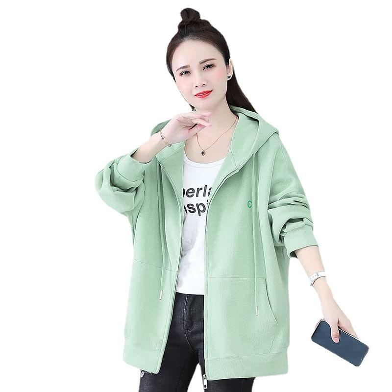 Løs genser med hette med glidelås Dame løs cardigan Plus Size frakk