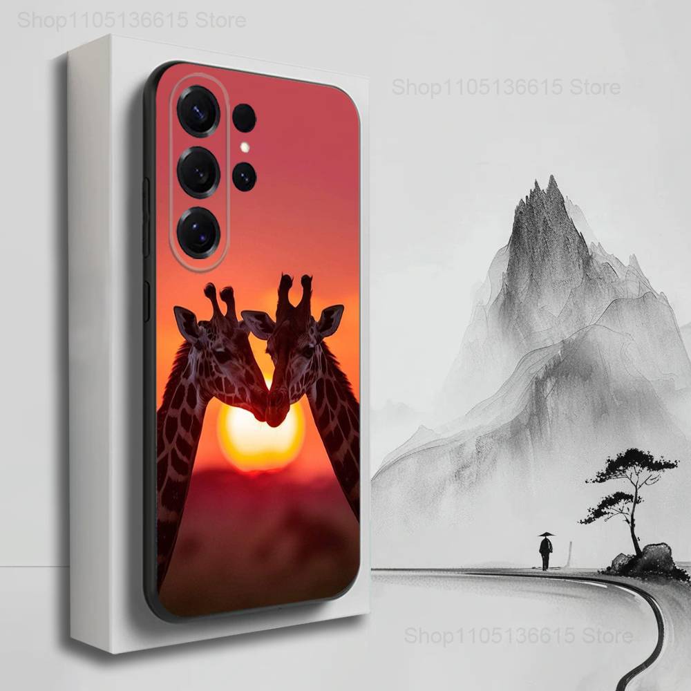 Roztomilý pouzdro s žirafou pro Samsung S21,S20,S10,Plus,S9,S22,S25,Ultra,S24,S23,FE,Lite,Měkký silikonový Černý