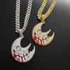 European & American Moon Pendant: Gold-Plated, Zirconia, Exaggerated Cuban Chain