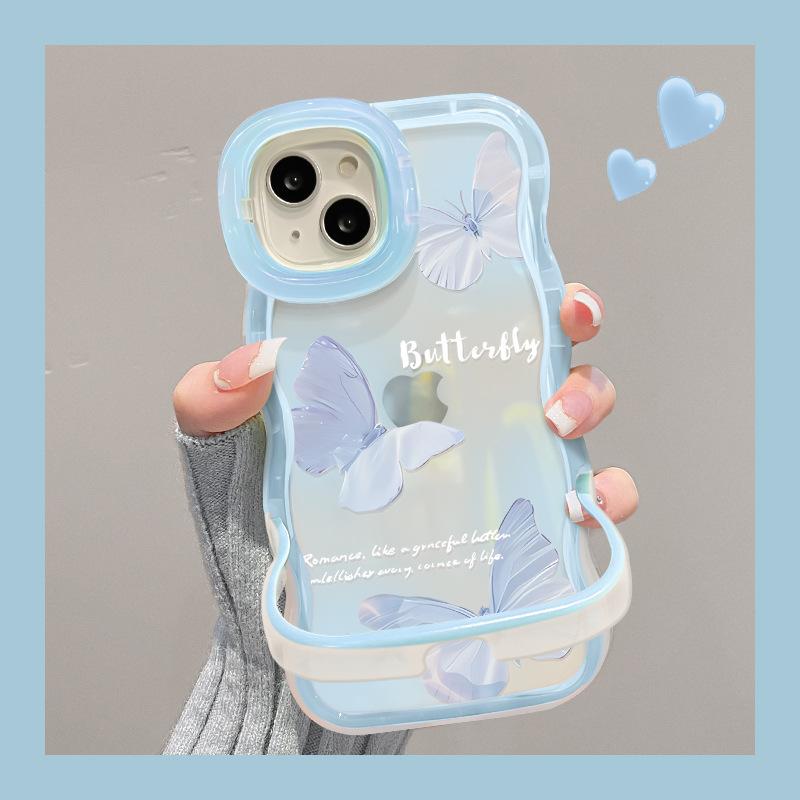 

Подходит для Apple 15pro Чехол для мобильного телефона iPhone 14 Smudge Butterfly 13 Wavy Edge Invisible Double Bracket 12 Прозрачный X Honor 200