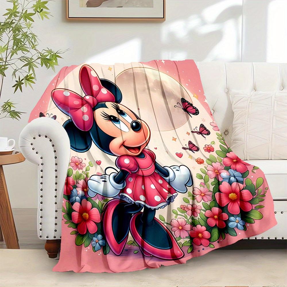 

1pc Flannel Minnie Mouse Floral Bedding Throw Blanket Sofa Cover Gift Home Decorative Lightweight Soft Warm Throws for Couch 75x90cm