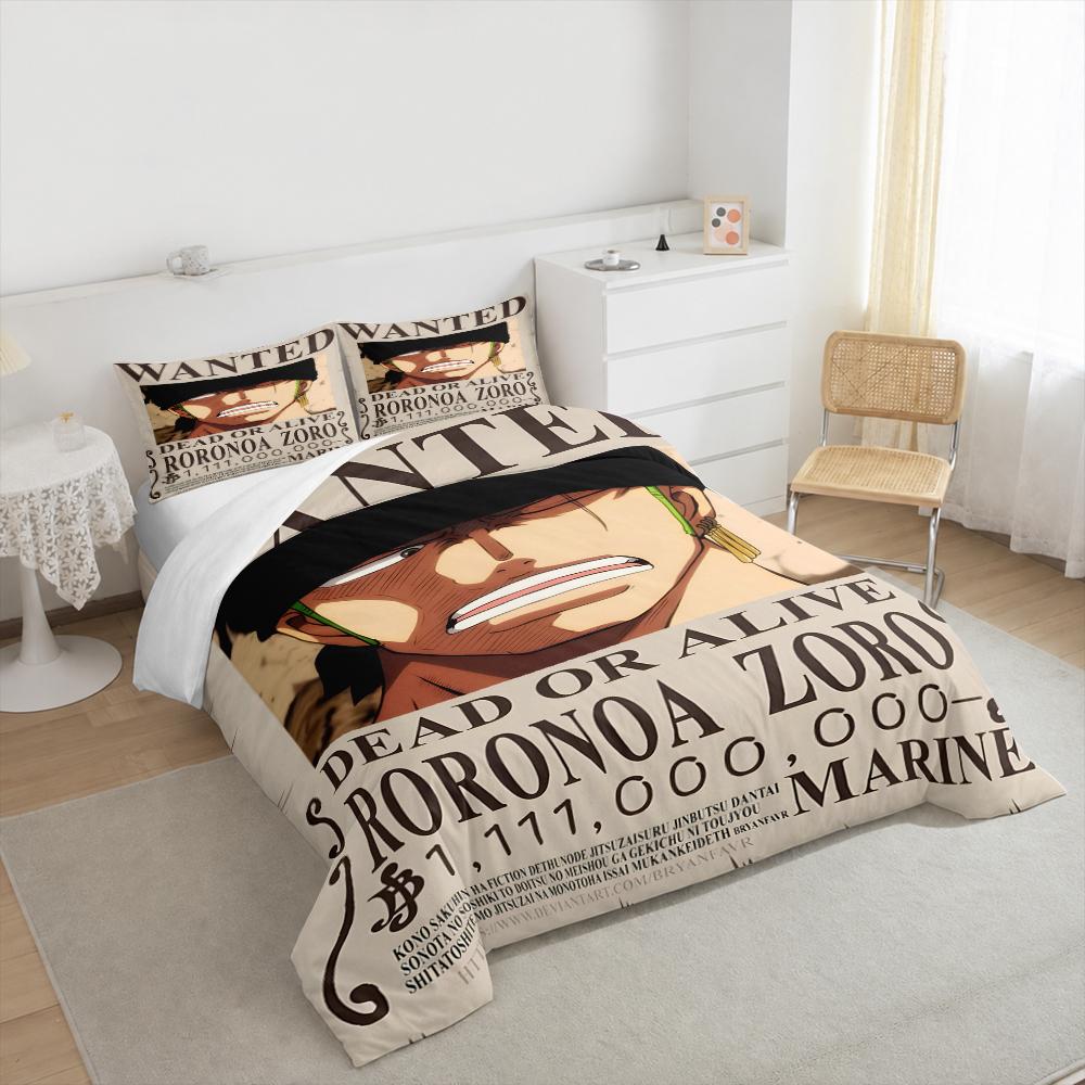 3 Piece Bedding Set One Piece Wanted Poster Roronoa Zoro Bounty Anime Manga for Adult Room Home Decor Fan Gift