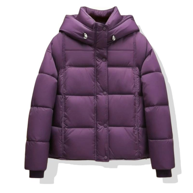 Podzimní a zimní jednobarevná pufovaná krátká volná bunda ve stylu chlebníku s kapucí, zateplená teplou bavlnou