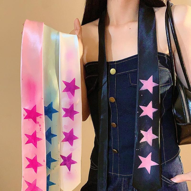 Star Gradient Neck Tie for Women Sweet Decorative Soft Neck Scarf Trendy Necktie for Theme Party Cosplay Accessories