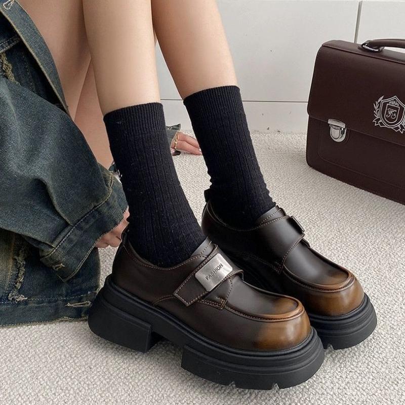 Round Toe Loafers Shoes for Women Platform Brown on Sale Casual Chic and Elegant Vacation Young Promotion 2025 Trend Woman Pumps