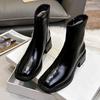 Square head soft-soled velvet thermal short boots women's autumn and winter new thick-soled thick-heeled Martin boots