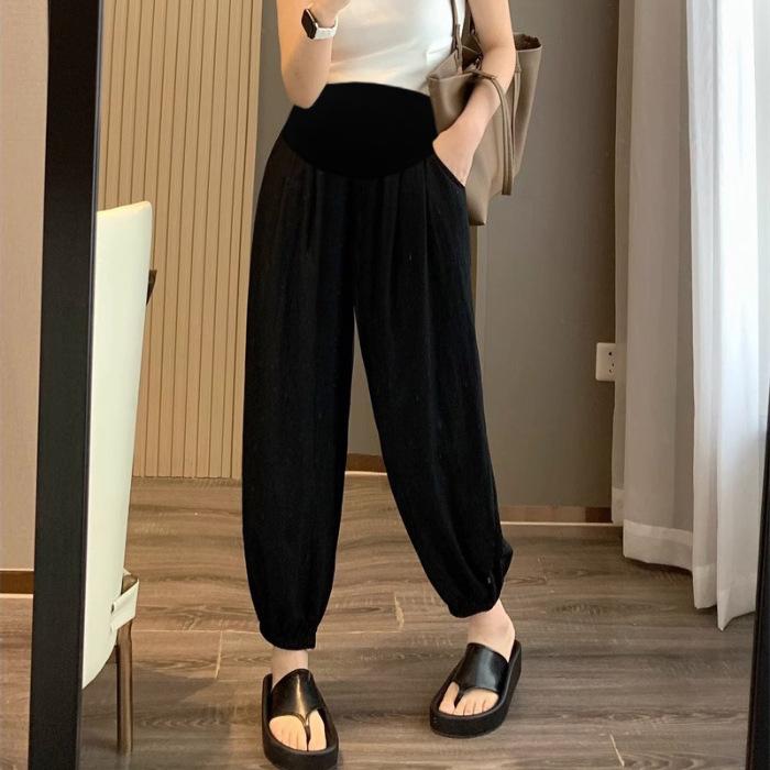 2026 Summer Ice Silk Maternity Joggers - Korean Style Loose Casual Lantern Pants 2XL