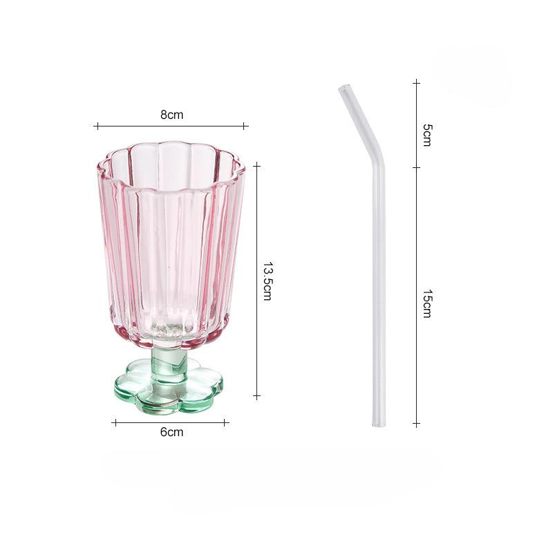 French Style Glass Cup High Foot Flower Shaped Wine Glass Drinking Glass Cup Home Bar Juice Drinkware Summer Holiday Gifts