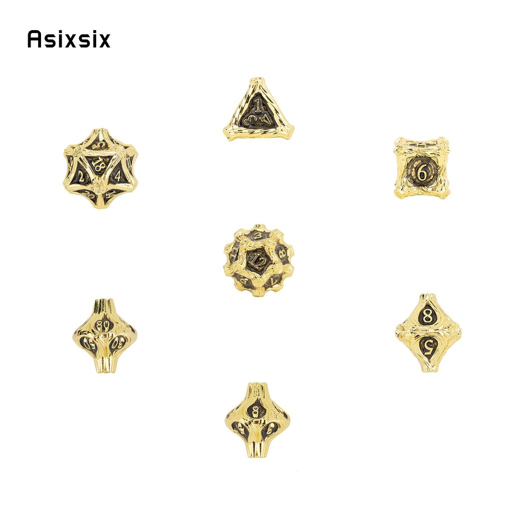 7 Pcs Golden Black Tree Stump Root Metal Dice Solid Metal Polyhedral Dice Suitable for Role-Playing RPG  Board Game Card Game