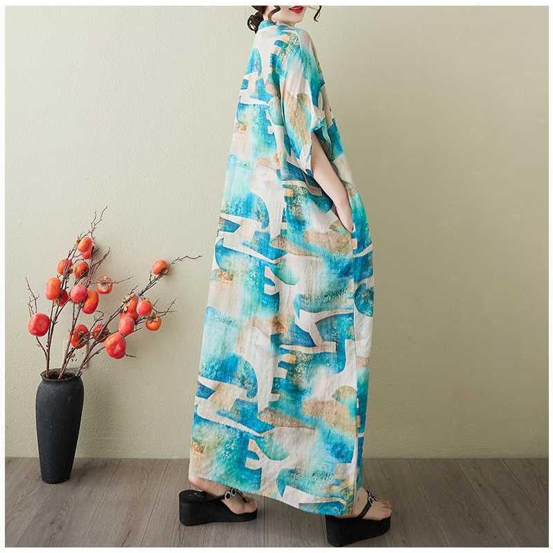 Women's Vintage Long Dress with Cotton and Linen Patterns