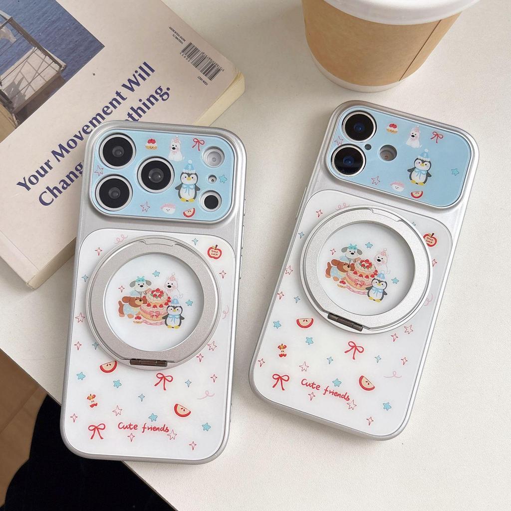 Cute Animal Cake Rotating Stand Phone Case for iPhone 15/16/17 Pro/Pro Max