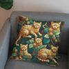 2D Golden Cats With Vine And Flowers Pillow Cover Pattern Cushion Cover Suitable For Sofa Bedroom Car Pillow Cover