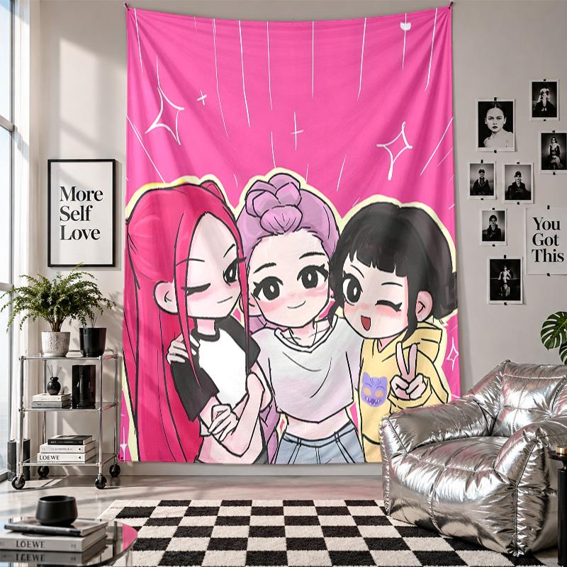 Tapiz de ParedKpop Cazadores de Demonios Arte Tela Colgante Fondo Decorativo Cubierta para Decoración de Habitación