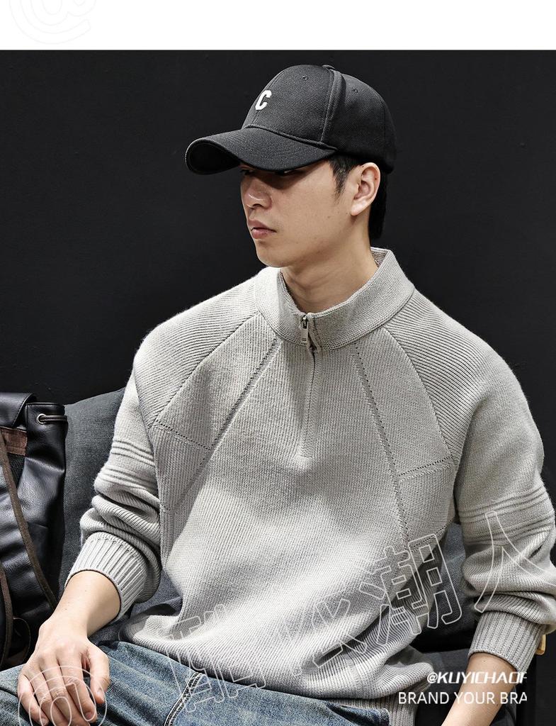 2025 Men's High Neck Zipper Sweater - American Style Autumn/Winter Knit Pullover, High-End Outerwear, Plus Size Available