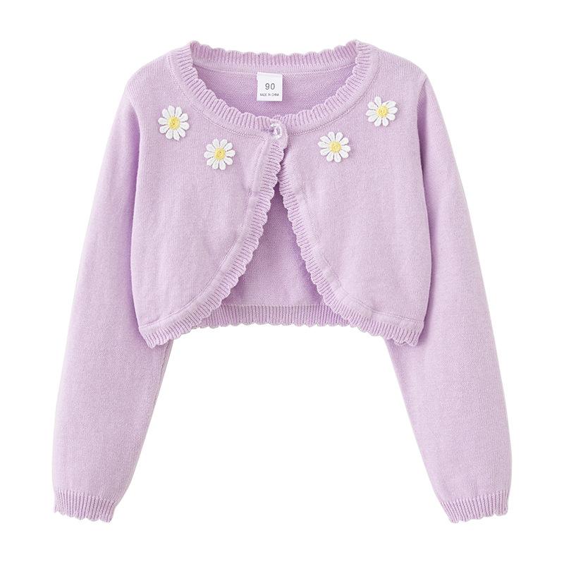 Pure Cotton A-type Sunflower Children's Shawl Summer Air-conditioning Shirt Girls Knitted Cardigan Jacket