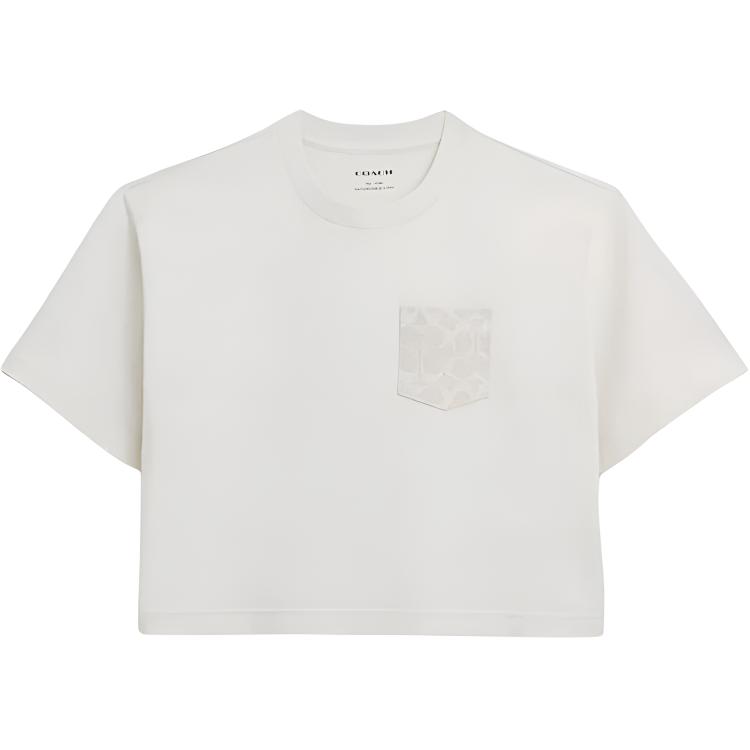 Coach Solid Color Round Neck Pullover Short Sleeve T-Shirt Women tops White CT397-OFW M