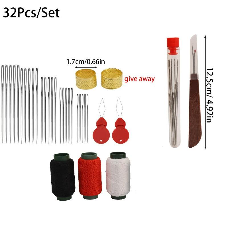 Stainless Steel Needles Set Big Eye Sewing Needles Kit with Needle Piercer Top DIY Jewelry Apparel Craft Hand Sewing Supplies