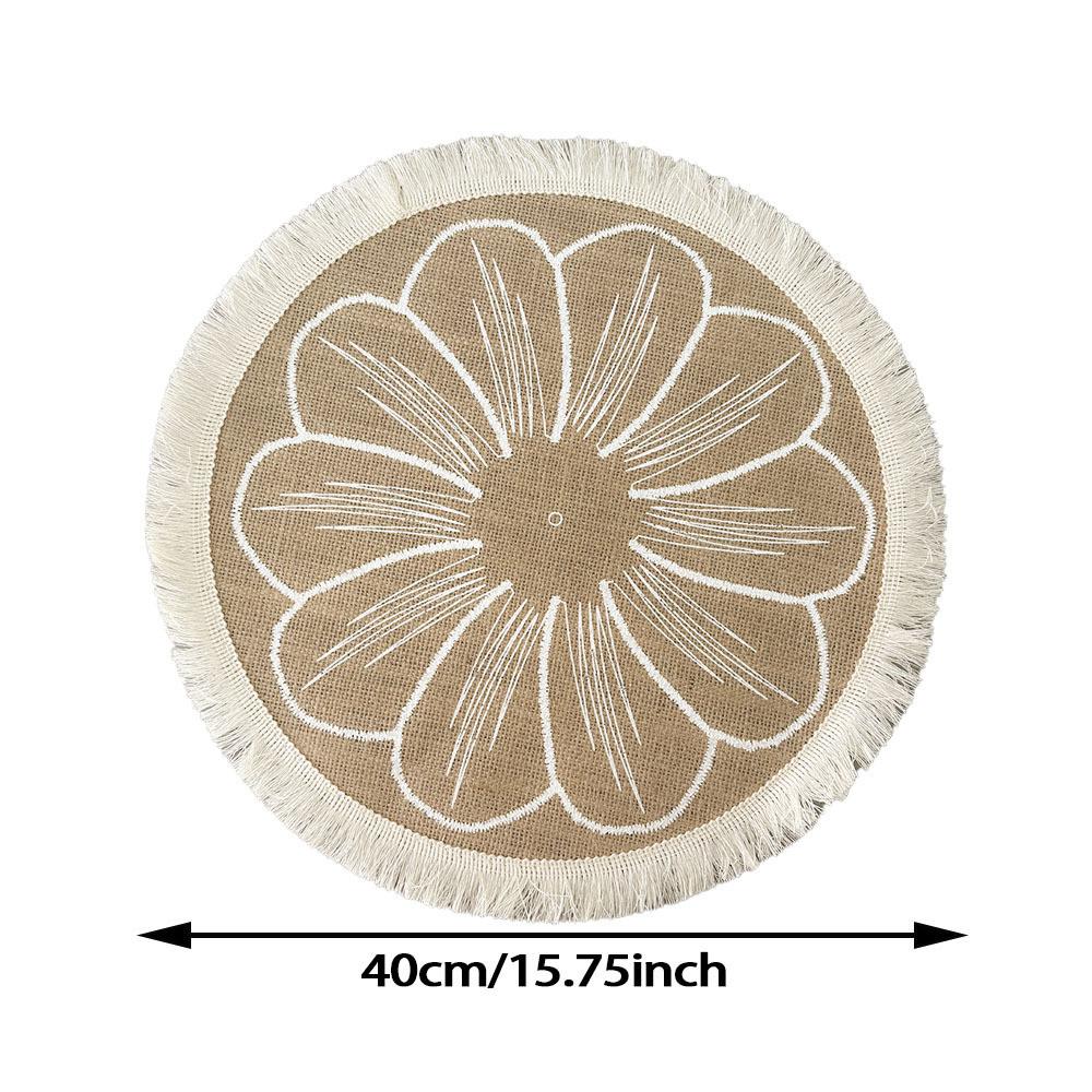 Natural Jute Woven Coaster Set With Floral Pattern For Home Decor And Dining Table