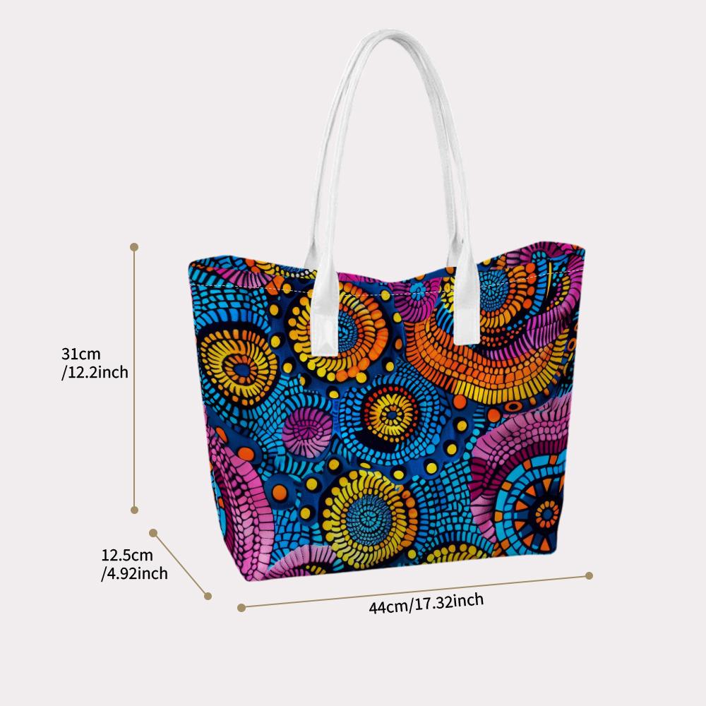 Bohemian Art Tote Bag for Women Daily Use Casual Large Capacity Colorful Printed Shoulder Handbag