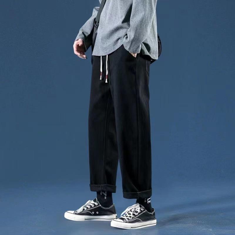 Hong Kong Style Spring Straight Jeans Men's Trend Brand Loose Casual Tether Nine Points Male Student Versatile Wide Leg Pants