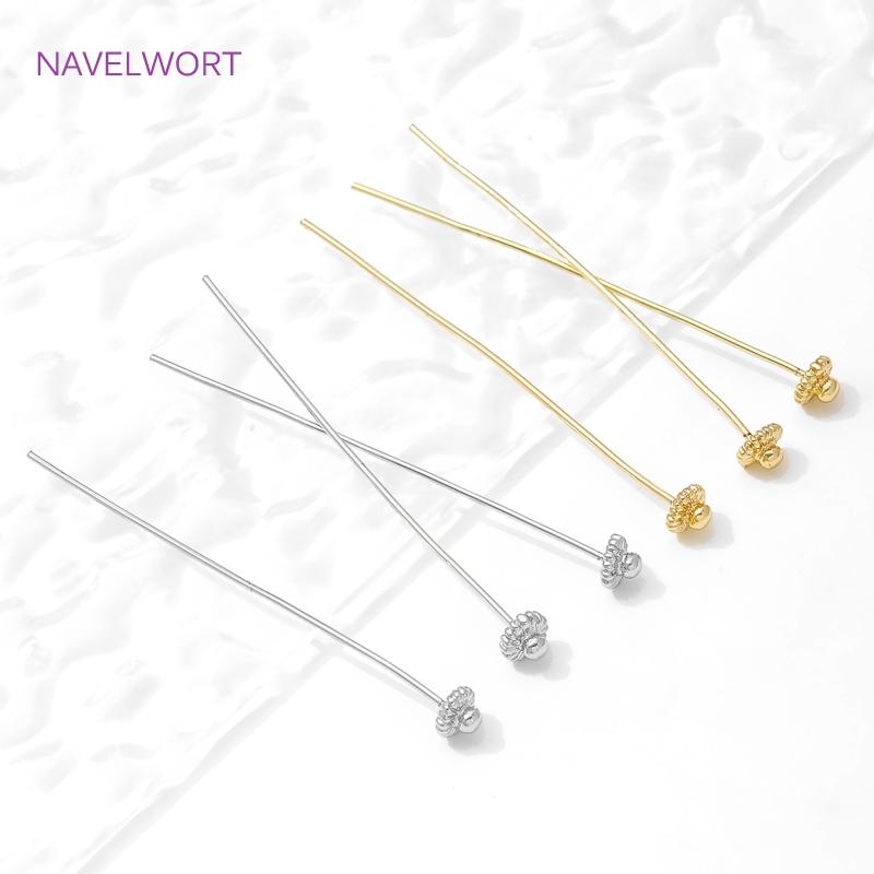 18K Gold Plated Flowers Head Pins For Jewelry,Brass Pins For Jewelry Making,Supplies For Jewelry,DIY Earrings Making Accessories