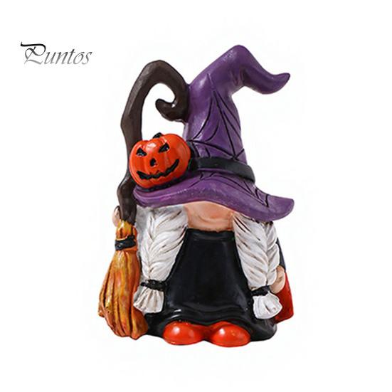 Gnome Resin Ornament Halloween Witch Hat Figurine, Mini Wizard Festive Decor Statue, Dwarf Sculpture for Indoor Outdoor Holiday