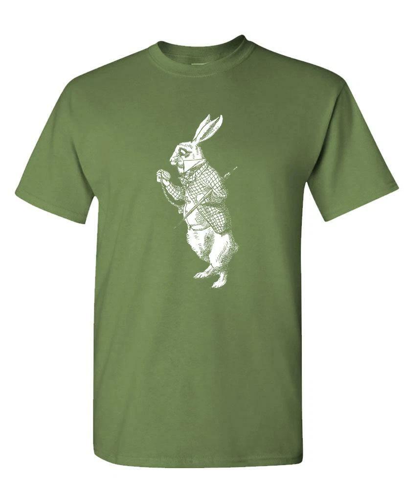 WHITE RABBIT - retro alice in wonderland - Cotton Unisex T-Shirt S