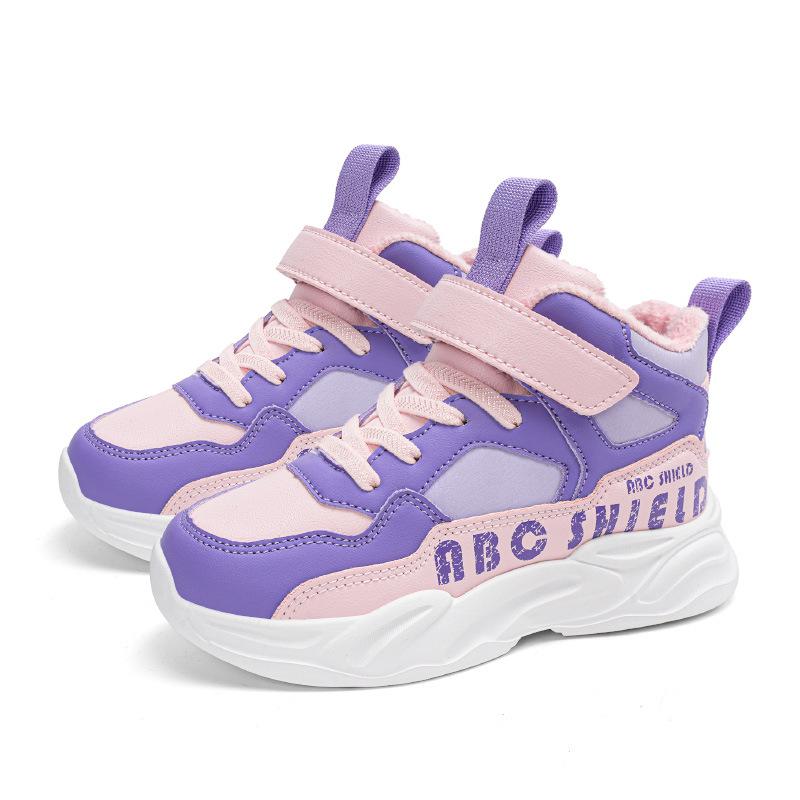 Children's autumn and winter school high-top sports shoes 2025 boys' velvet thermal shoes medium and older children's girls' outdoor sports shoes