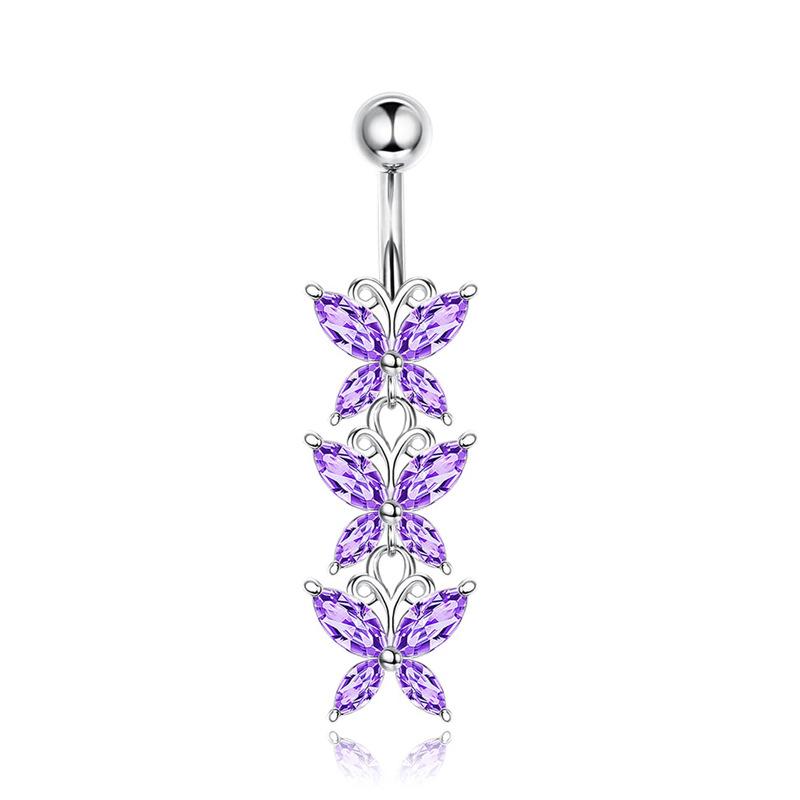 Belly Button Rings Stainless Steel Mixed Style Purple Zircon Dangle Hypoallergenic Navel Rings for Gift Giving