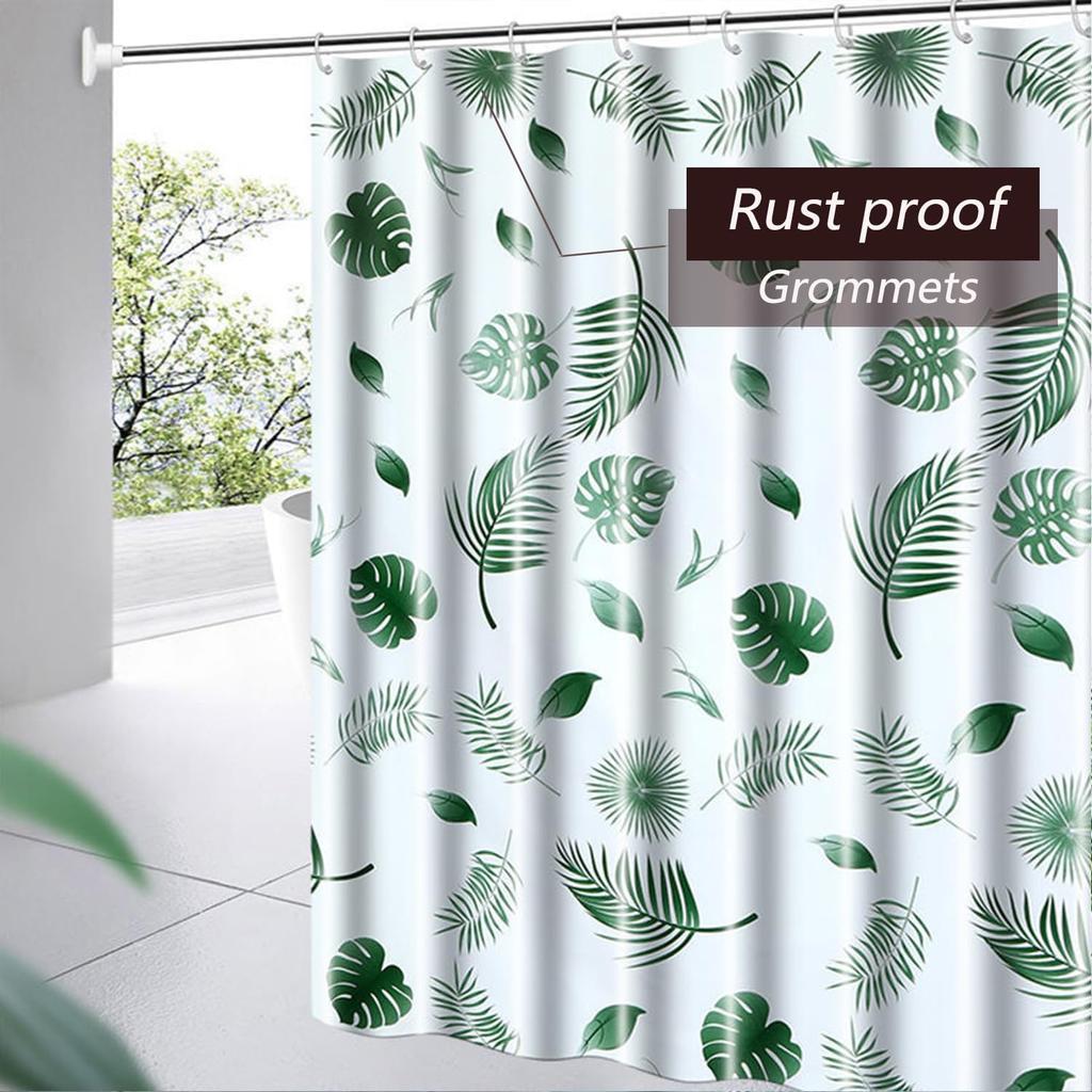 Shower Curtain Liner, 4G PEVA Green Leaf Shower Liner, Plastic Waterproof Shower Curta, 72x72 inch with Grommet Holes 3 Magnetic Weights