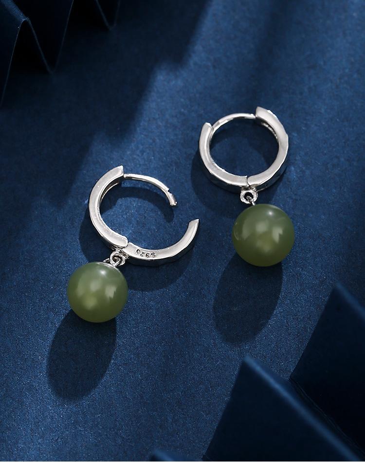 Boucles d'oreilles pendantes en argent sterling 925 et jade Hetian pour femmes – Design de mode facetté, cadeau parfait