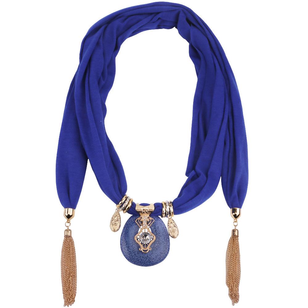 Elegantní šálový náhrdelník s třásněným křišťálovým přívěskem – Módní nekonečný šátek pro ženy, Boho výrazný šperk