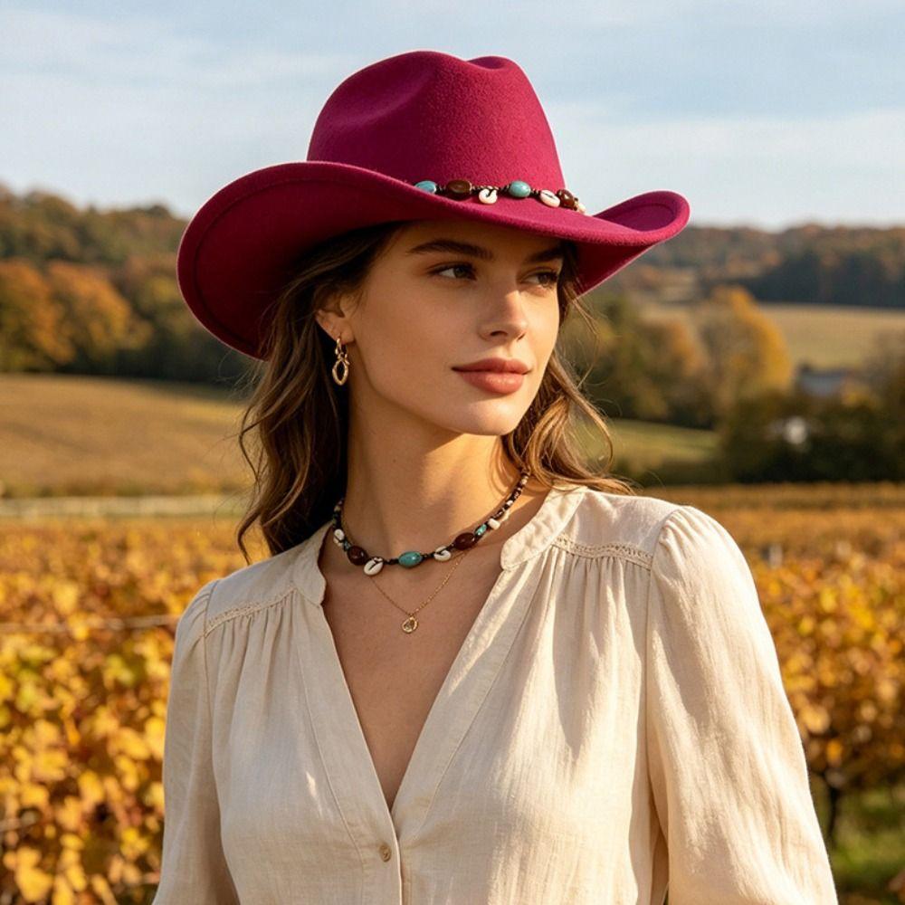 Woolen Western Cowboy Hat Panama Top Hat Casual Topper Hat Costume Accessories