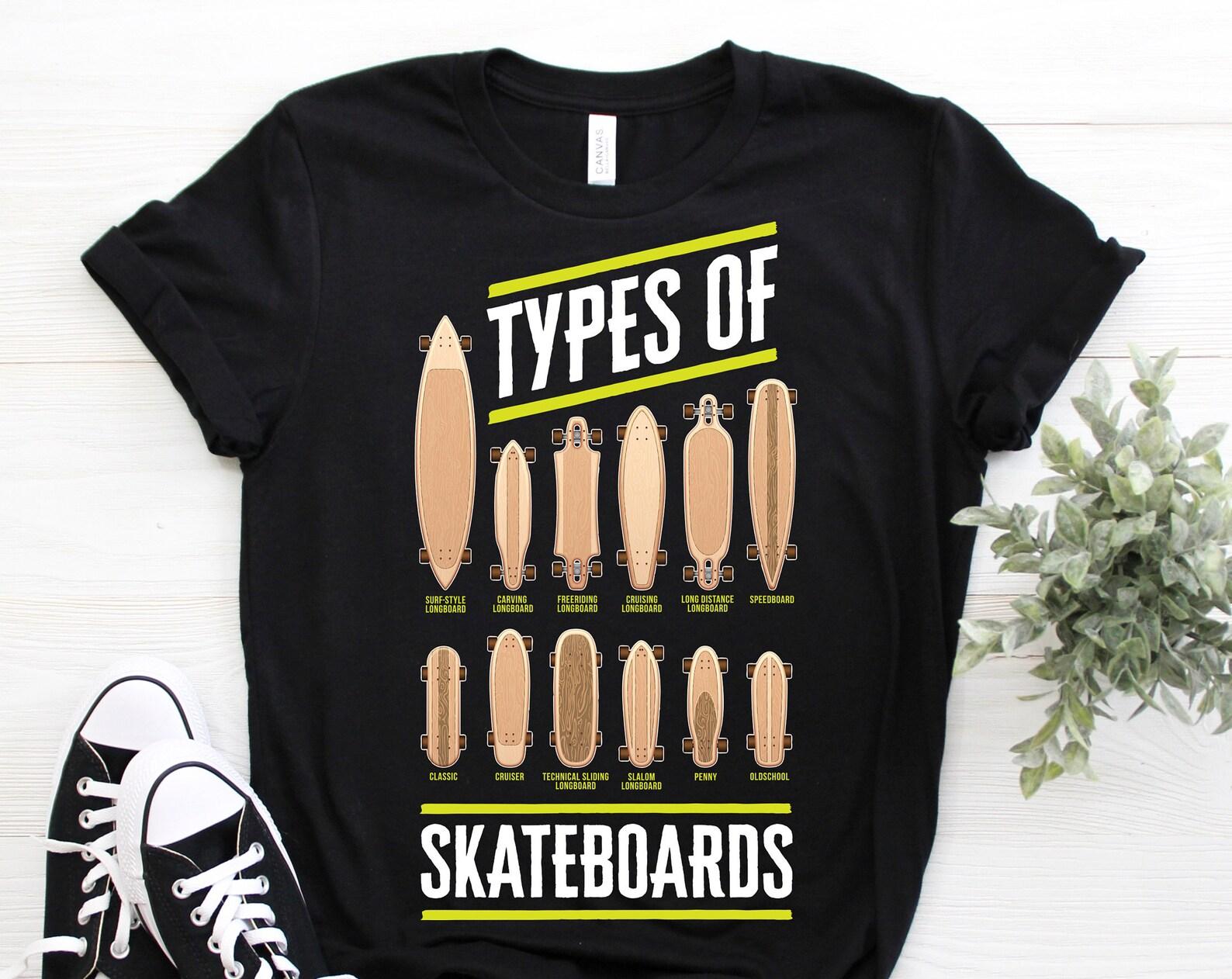 Type Of Skateboards Skateboarding Vintage T-Shirt, Cool Skate Boarding Fan Gift, Skateboarder Tricks Lover Present, Skateboarders Performing 100