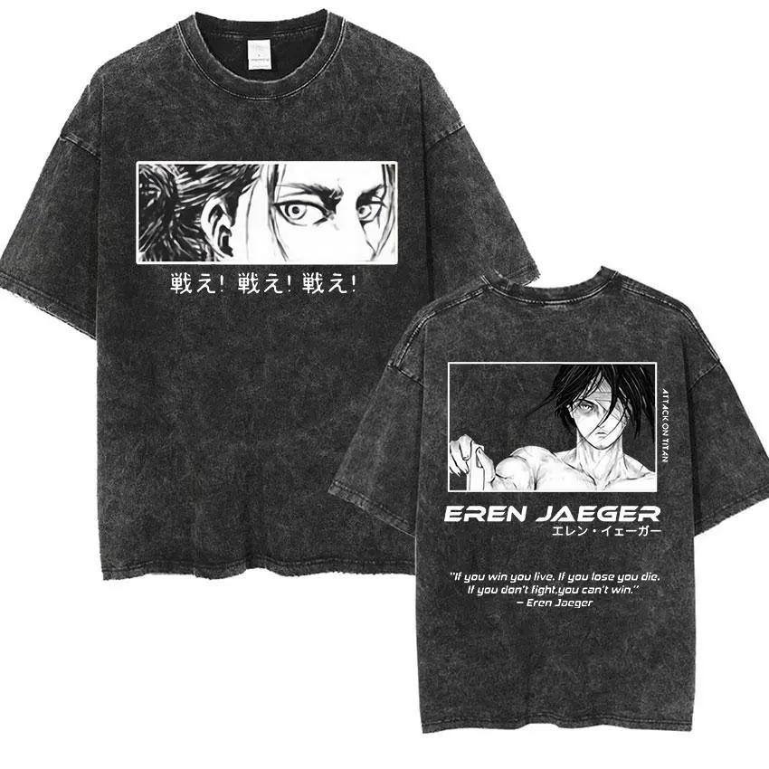 Vintage Washed T-shirt Man 2026 Attack on Titan Men Women Short Sleeve Tee Streetwear Oversized Anime Print Casual Tops Summer Y2k