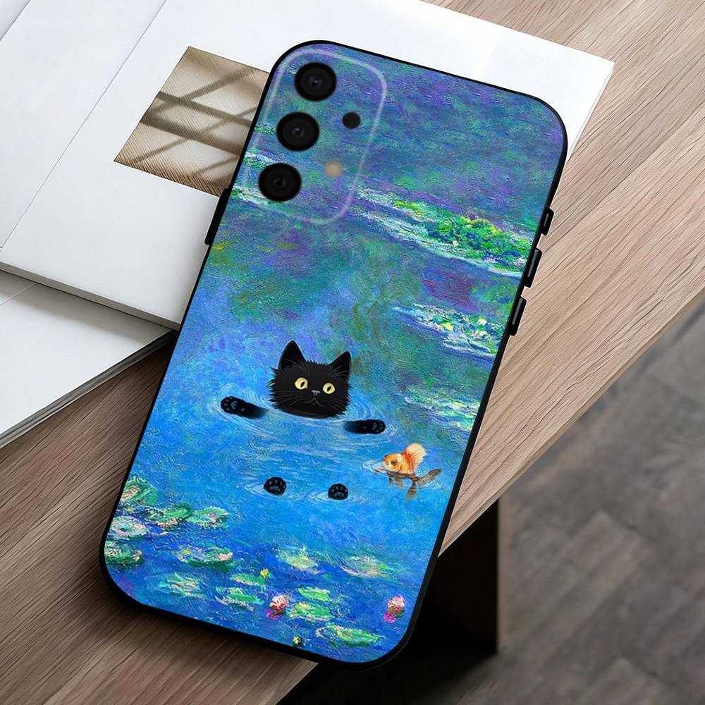 

M-Matisse Monet Black Cat Funny Art Phone Case For Samsung Galaxy A73,A72,A71,A70,A53,A52,A51,Soft Silicone Black Cover Samsung a72