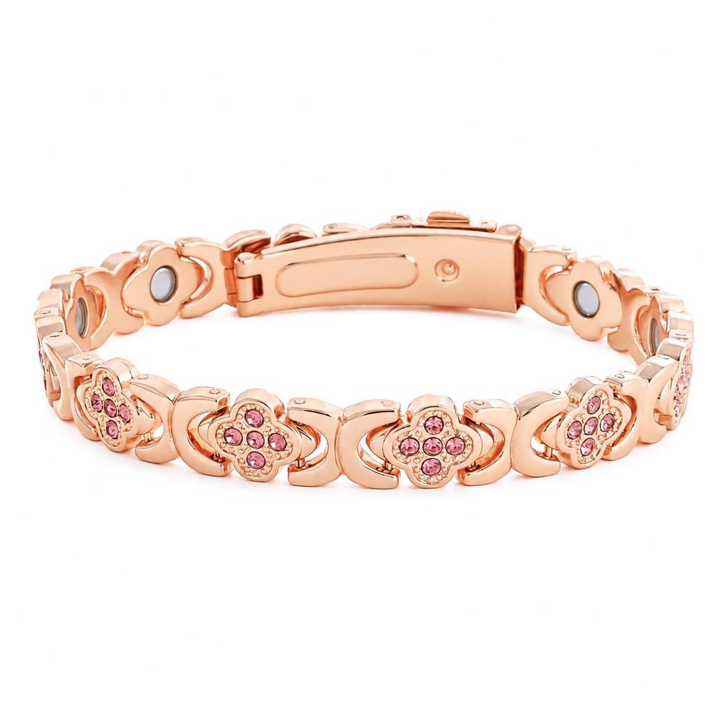 European & American Magnetic Bracelet: Fashionable Four-leaf Clover Alloy with Diamond Inlay, Single Row Magnetic Jewelry for Women.