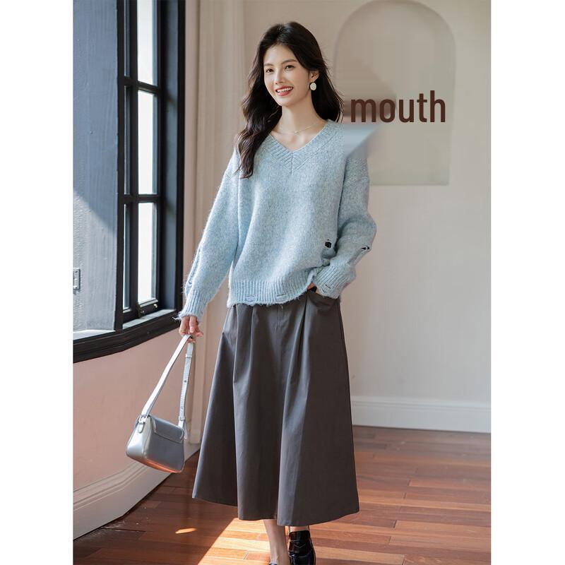 MOKANA Women's V-Neck Long Sleeve Knit Sweater