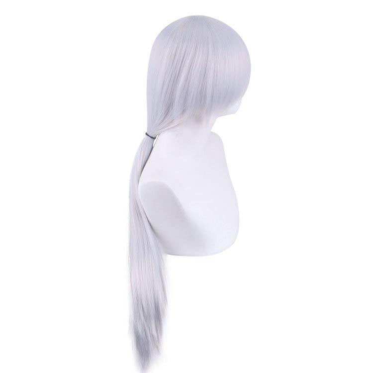 2pcs Sets Anime Chainsaw Man Quanxi Cosplay Silver Long Wig + Eyes Patch Heat-resistant Fiber Hair + Free Wig Cap Halloween Party Role Play