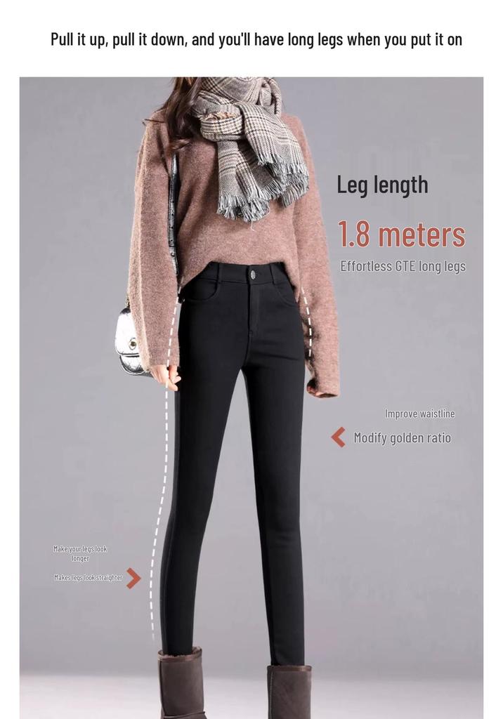 Women's Fleece-Lined Winter Leggings, High-Waisted Slimming Skinny Pants, Plus Size for Curvy Women, Warm and Cozy.