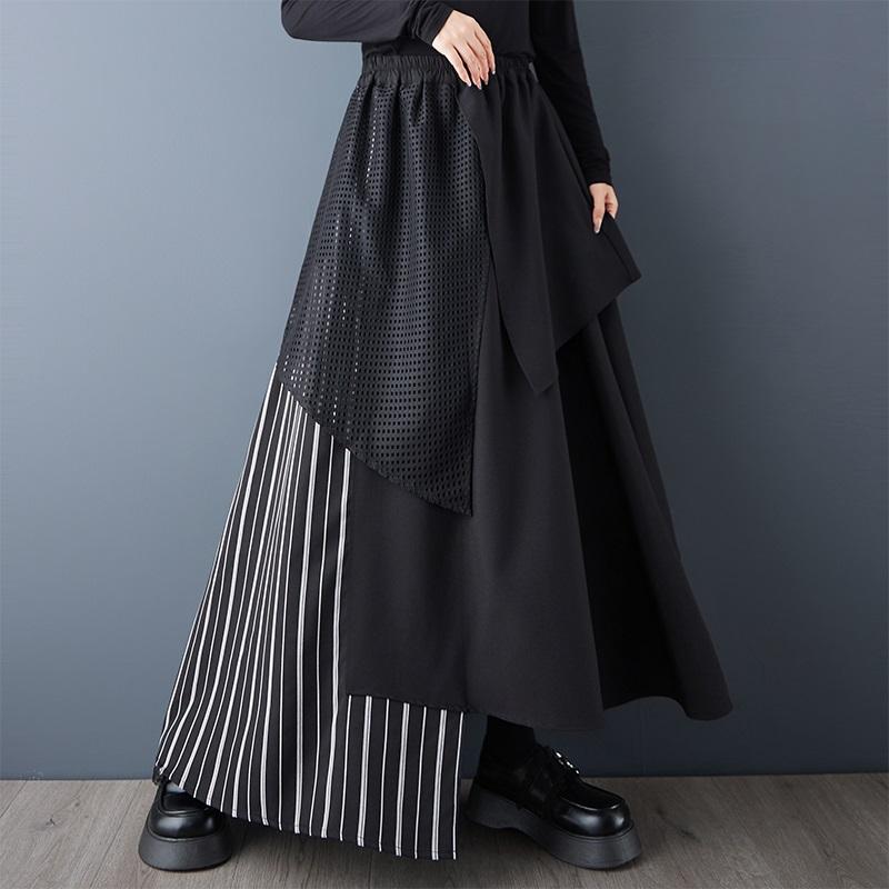 Plus Size High Waist Vintage Black Patchwork Spring Autumn Casual Loose Long for Woman Skirts Womens Skirt