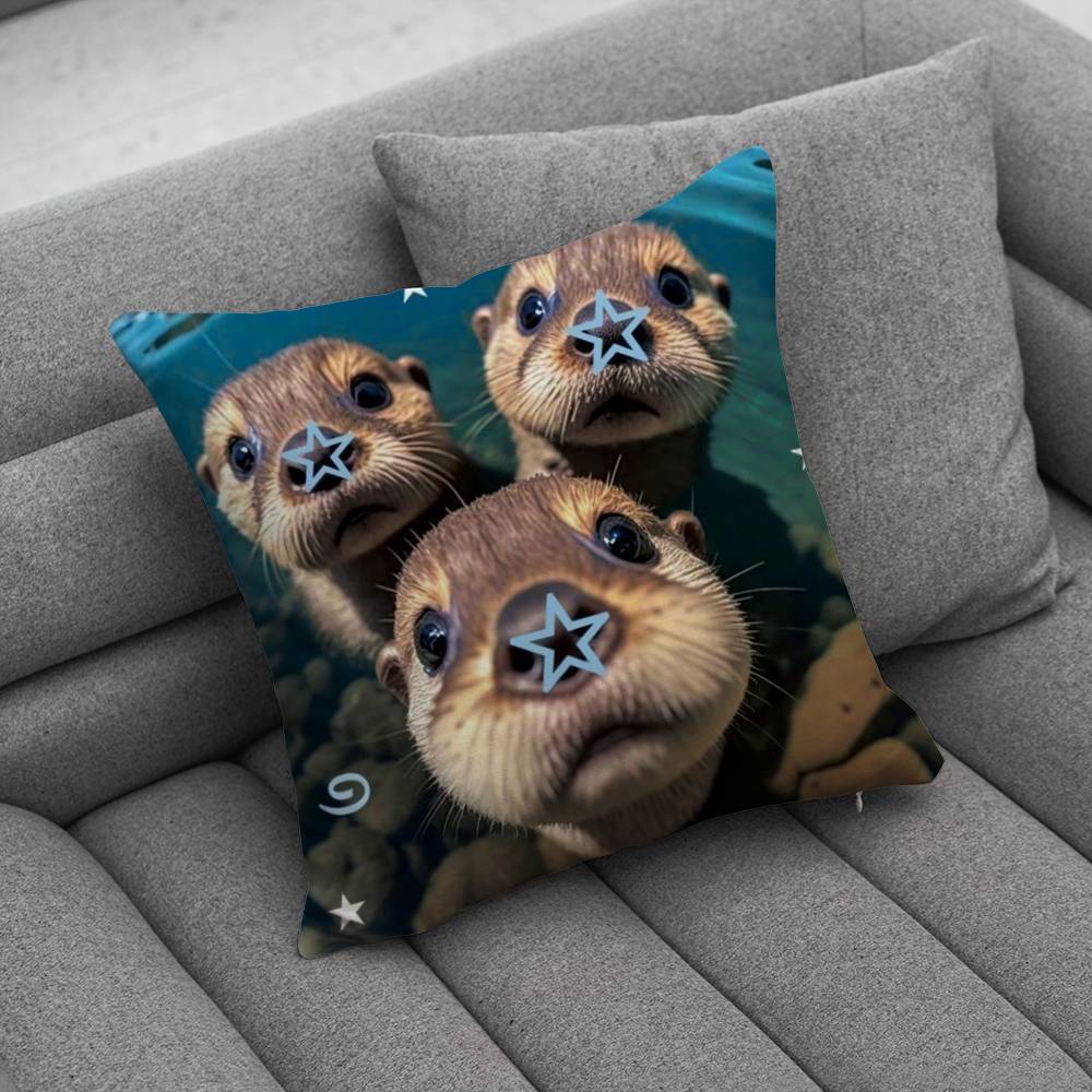 Cute Otters Pillow Case Pillowcase Home Sofa Cushions Car Cushions Pillowcover Office Pillowshell Pillow