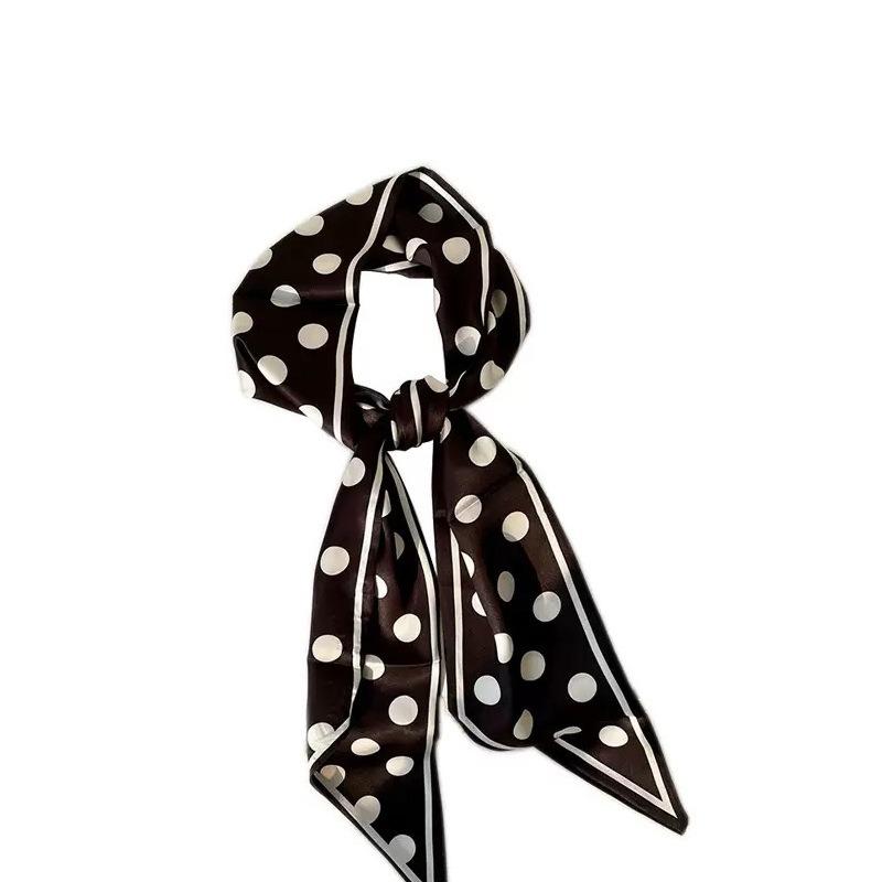 Polka dot silk scarf, long strip, high-end and versatile decorative scarf, new imitation silk scarf, headscarf, headband, bag strap.