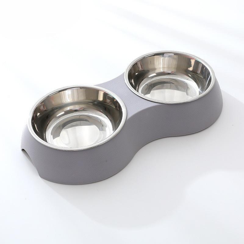 Dog Bowl and Food Container Combined Pet Oval Stainless Steel Double Bowl Cat Drinking Bowl Anti-Flop Dog Basin
